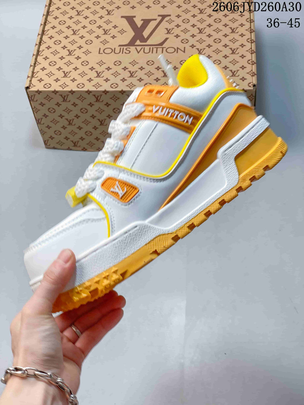 Louis Vuitton Trainer Maxi Low-Top Sneakers, White and Yellow