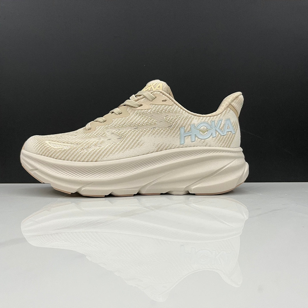 HOKA Clifton 9 Running Shoes in Beige and Tan