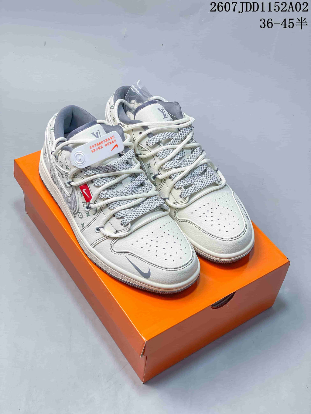 Jordan Air Jordan 1 Low White and Gray Monogram Sneakers JDD1152A02