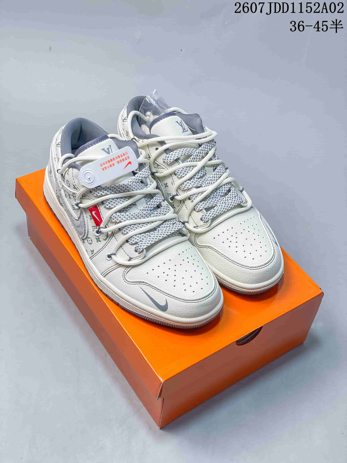Jordan Air Jordan 1 Low White and Gray Monogram Sneakers JDD1152A02
