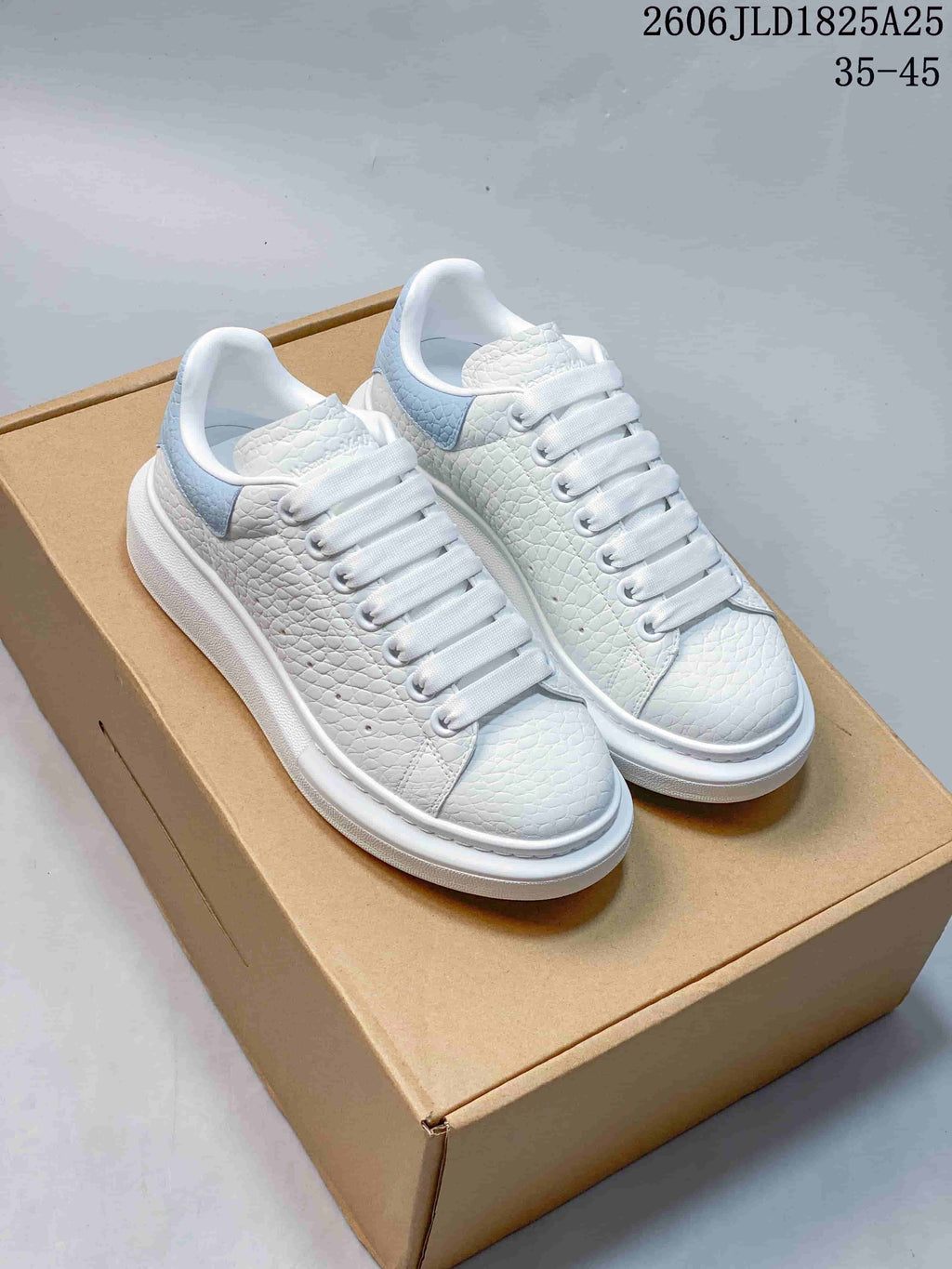Alexander McQueen White Textured Platform Sneakers with Pastel Heel
