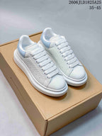 Alexander McQueen White Textured Platform Sneakers with Pastel Heel