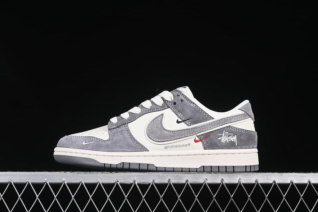 Nike SB Dunk Low Stüssy-Style Gray and White Sneakers