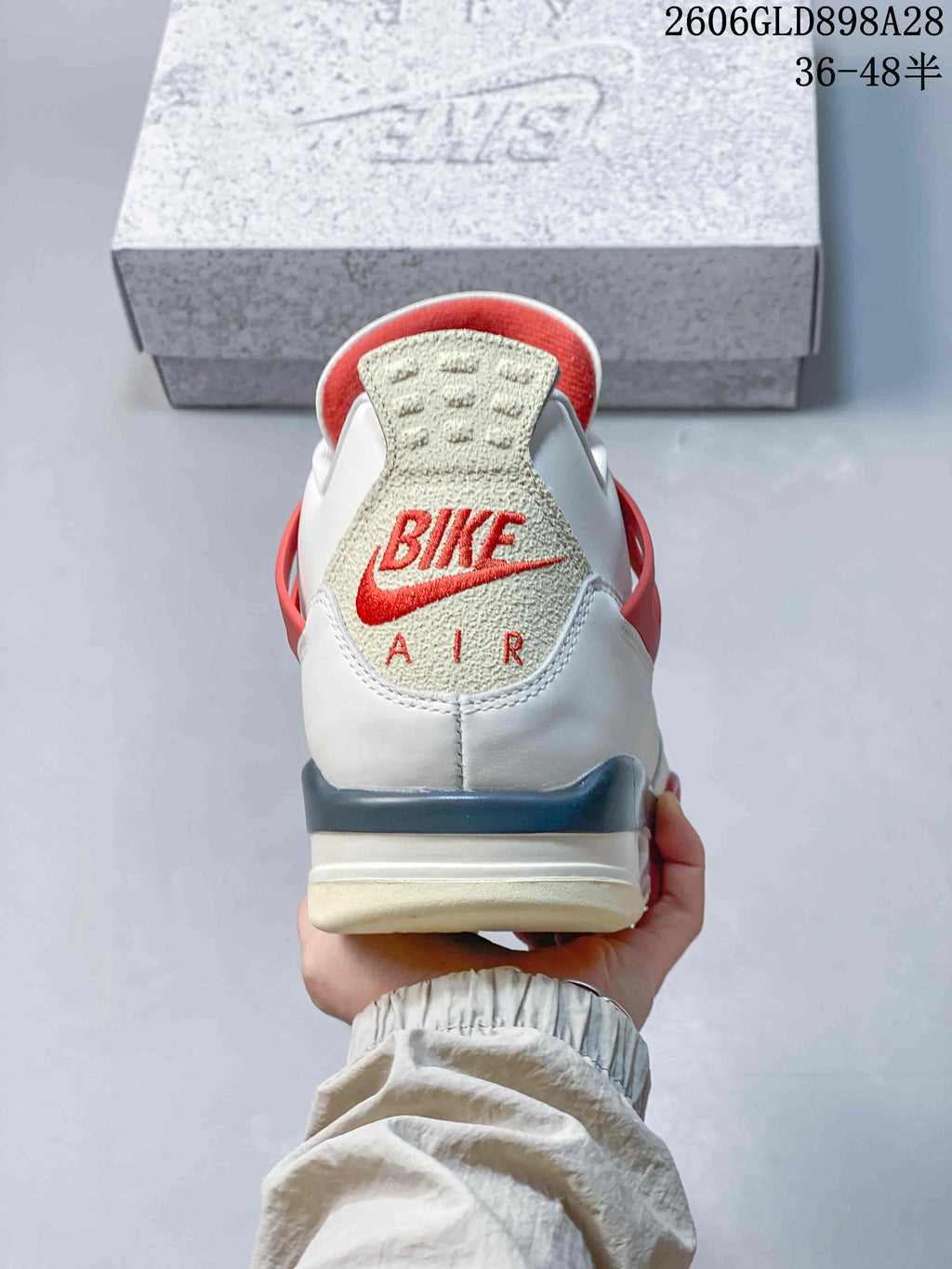 Jordan 4 Retro Mid Sneakers in White, Red and Grey