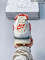 Jordan 4 Retro Mid Sneakers in White, Red and Grey