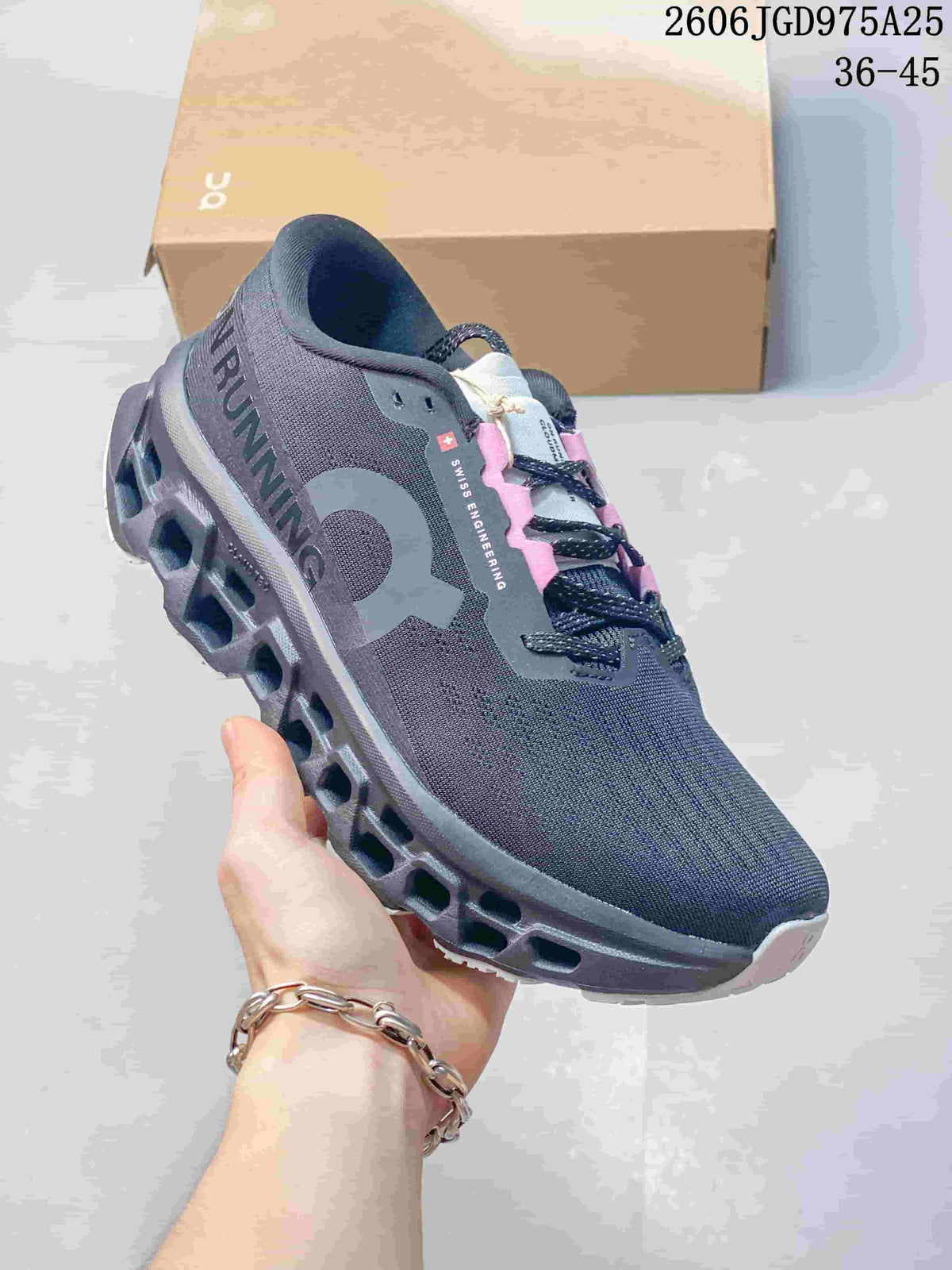 On Cloudmonster 3 Running Shoes, Charcoal and Pink