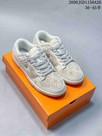 Nike Dunk Low Sneakers in White and Blue Monogram Style