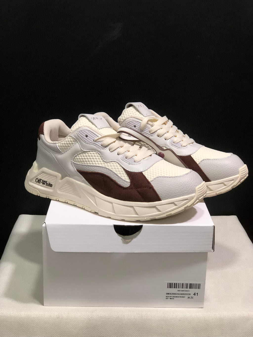 OFF-WHITE Low-Top Leather Sneakers White and Brown