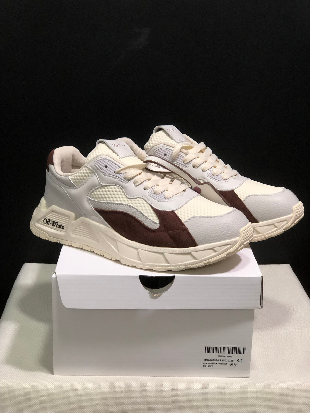 OFF-WHITE Low-Top Leather Sneakers White and Brown