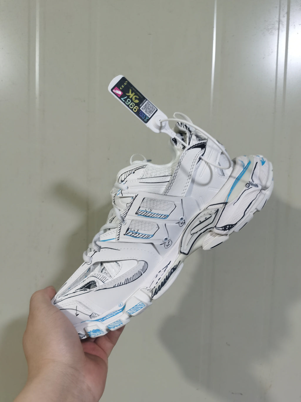 9014 White Black Blue Track Sneakers