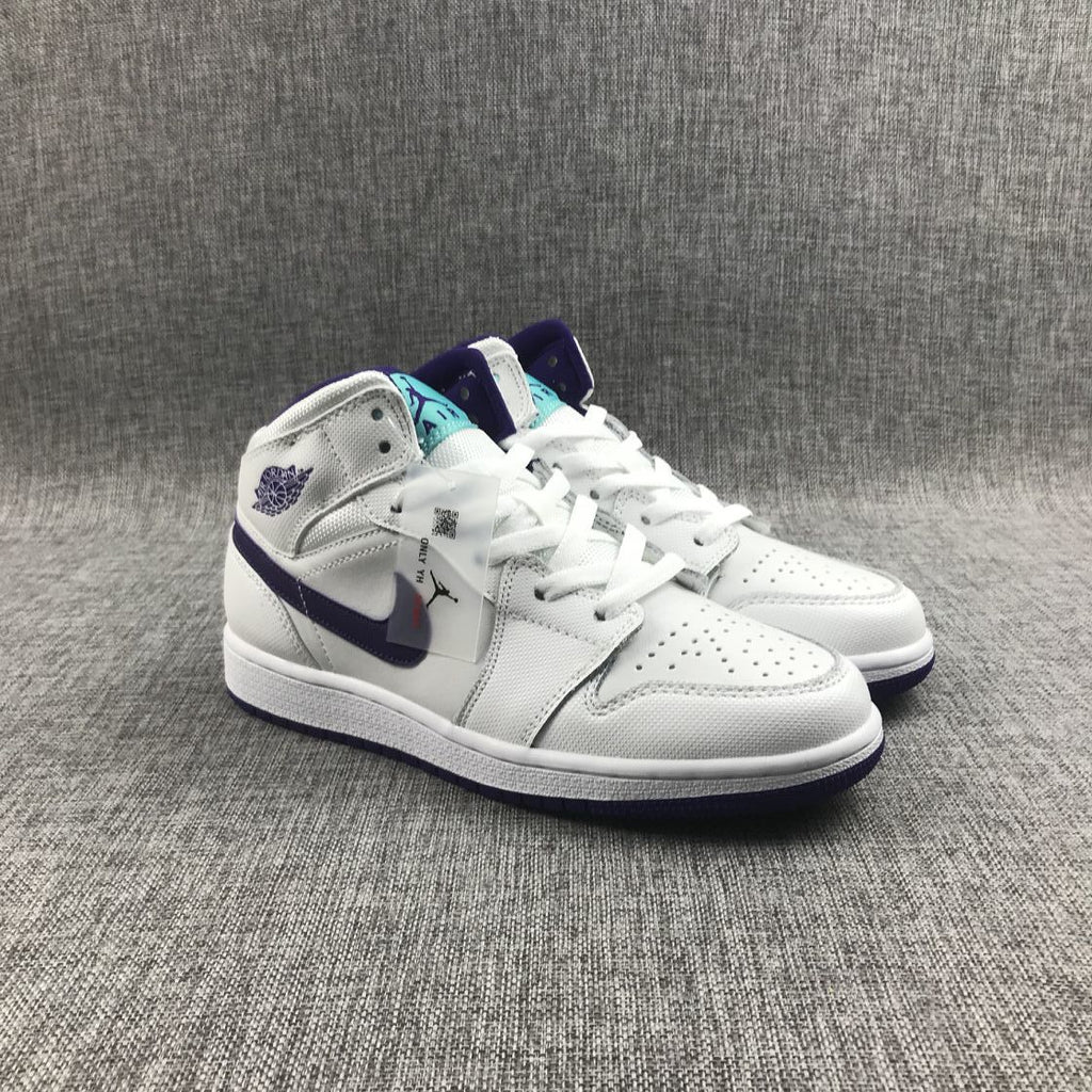 Air Jordan 1 Mid White Purple Sneakers 332148-137