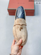 Loro Piana Suede Lock-Detail Loafers in Beige