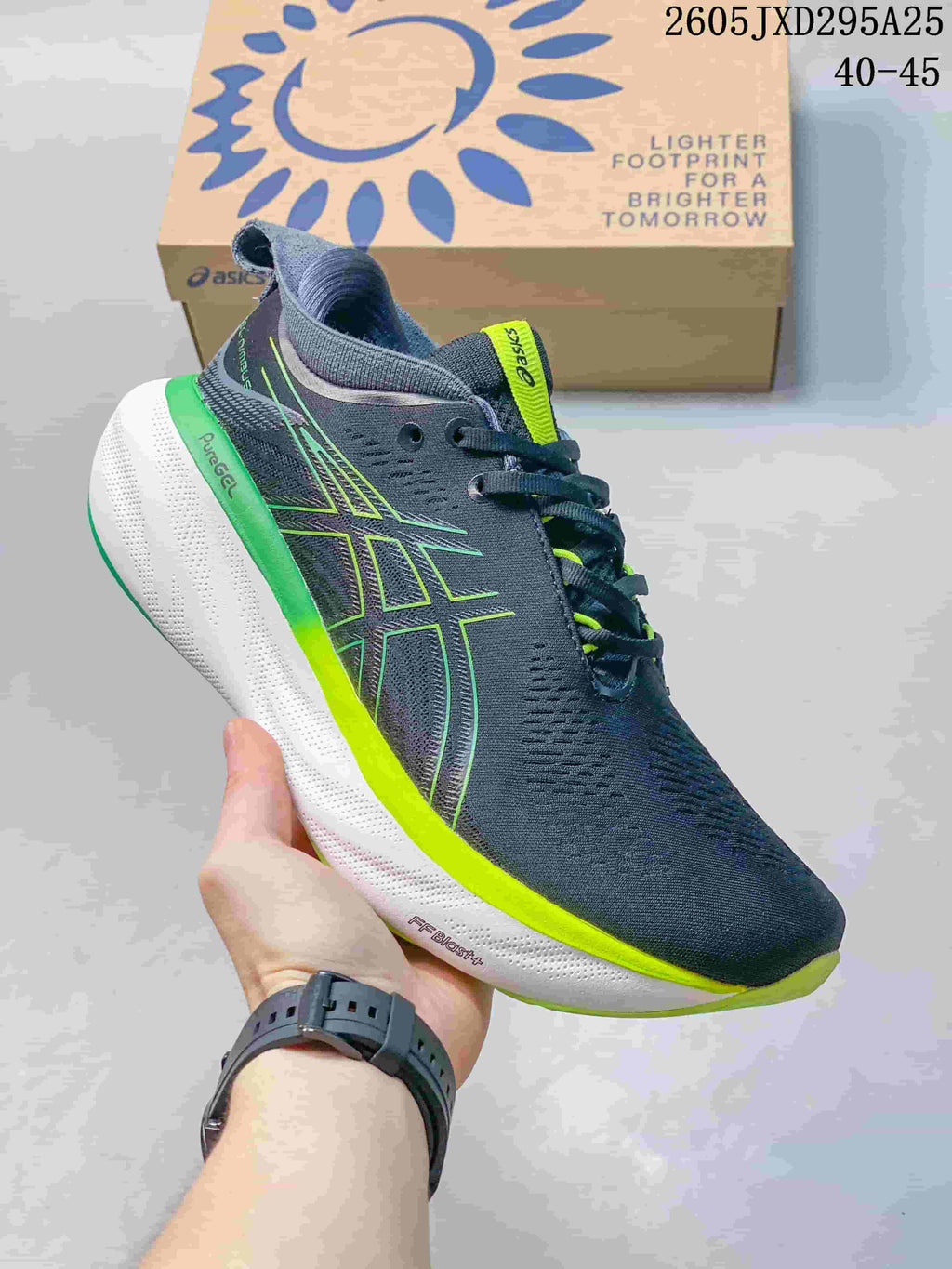 ASICS Running Shoes, Dark Gray and Lime Green