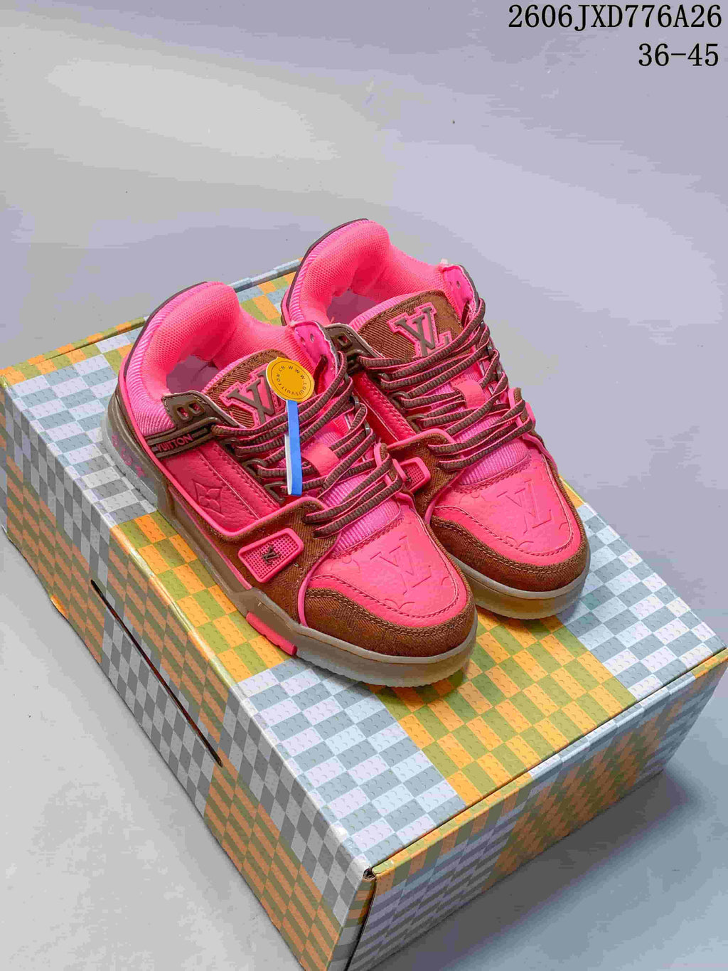 Louis Vuitton Trainer Low-Top Sneakers in Pink and Brown
