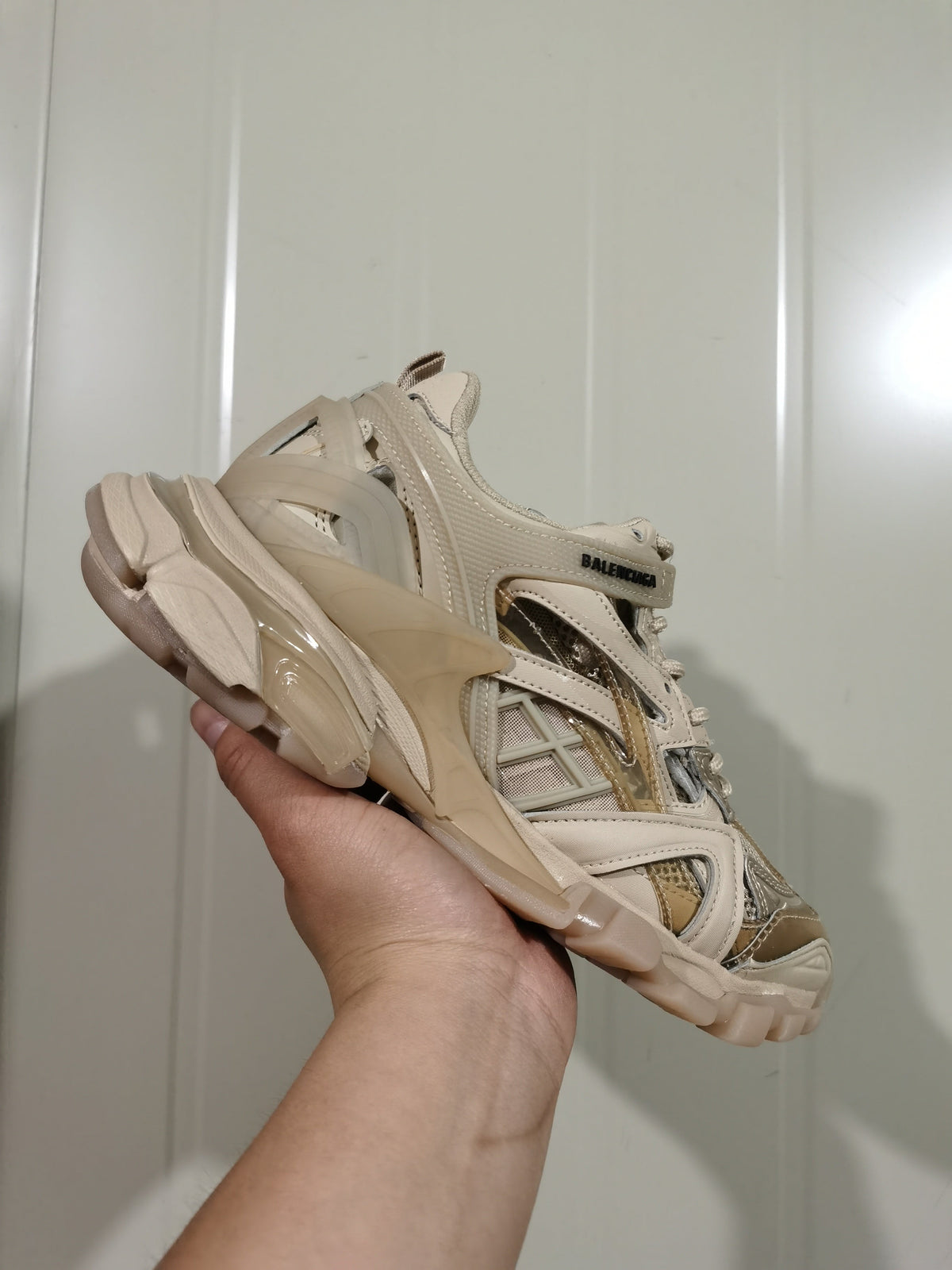Open-Panel Sneakers in White or Light Apricot