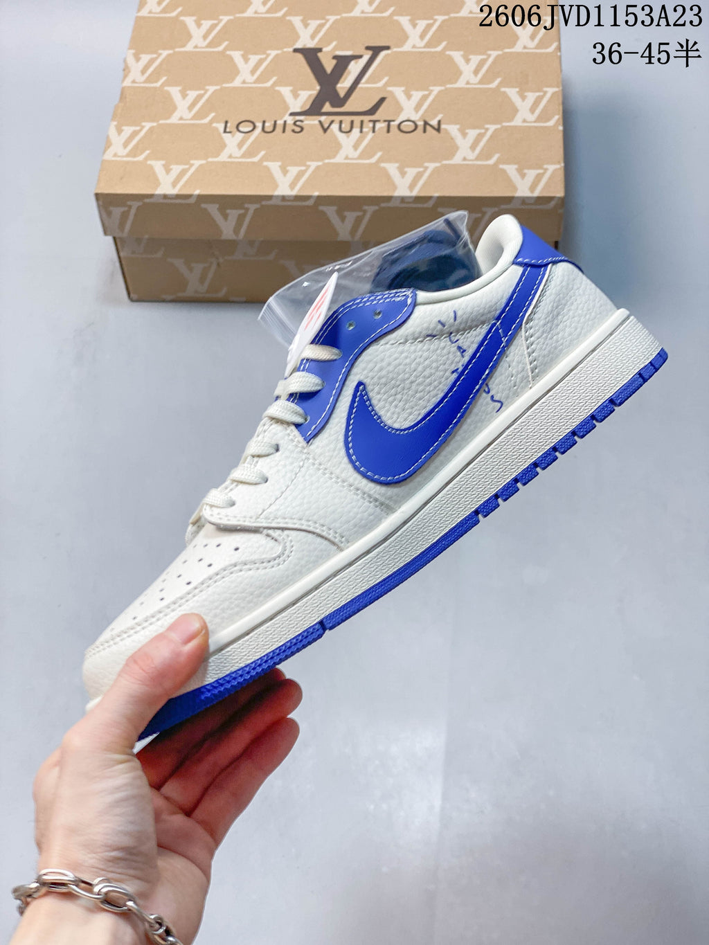 Air Jordan 1 Low Fragment Travis Scott White Blue Sneakers