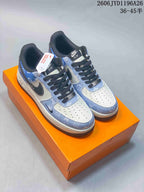 Nike Air Force 1 Low Louis Vuitton-Style Sneakers, Blue and White