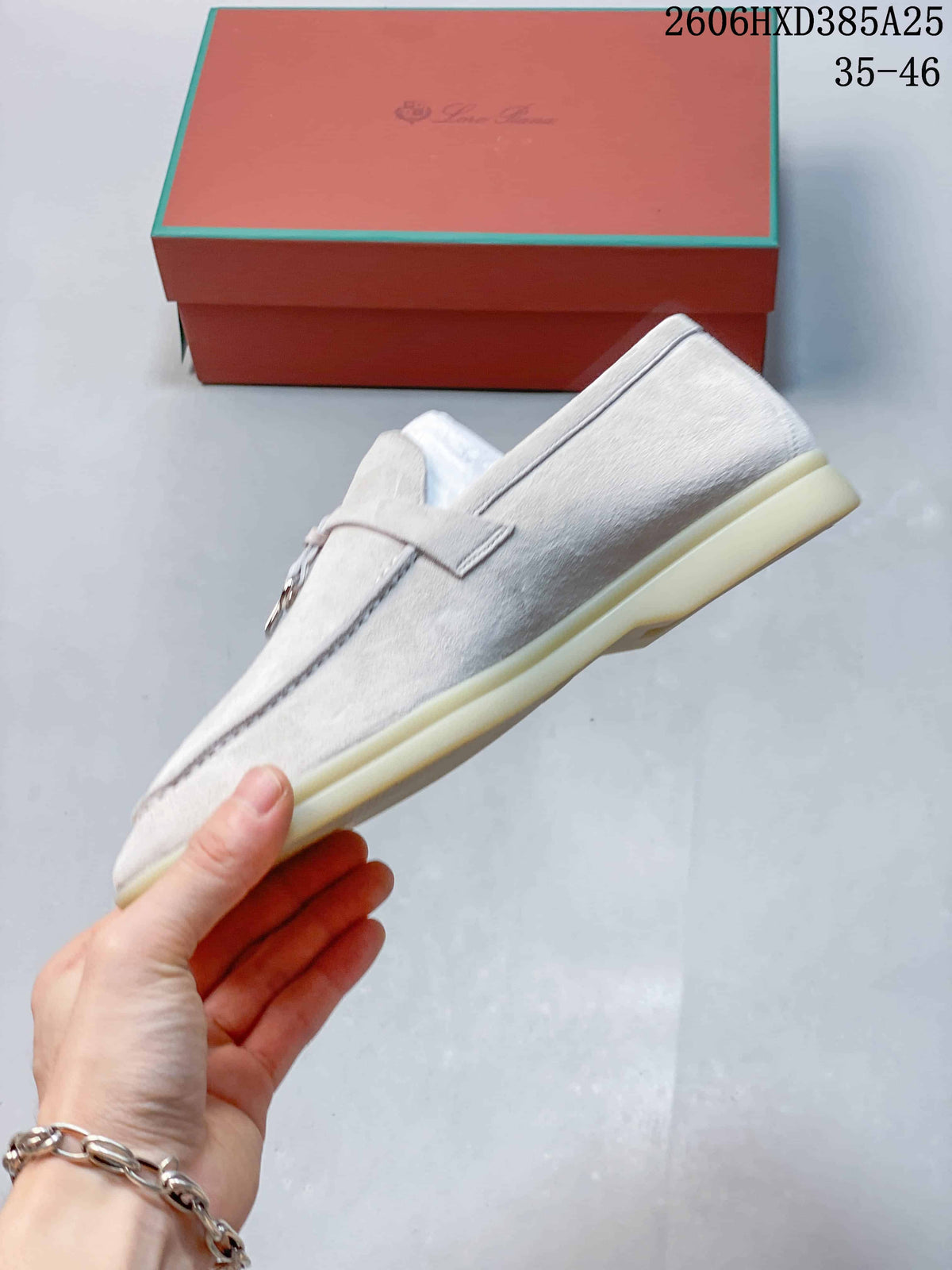 Loro Piana Lock Detail Loafers in Light Beige