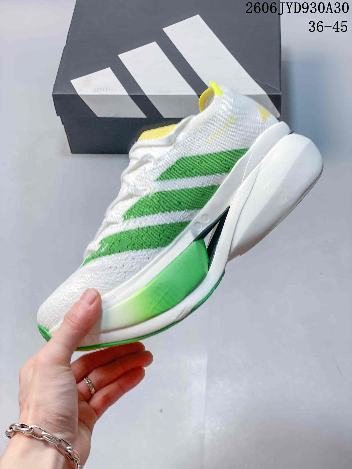 adidas Adizero Prime X3 Running Shoes, White and Green