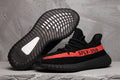 Yeezy 350 V2 Black and Red Knit Sneakers