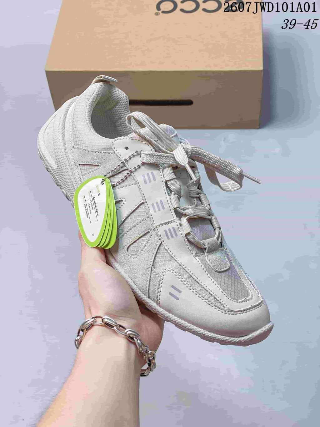 ECCO Casual Lace-Up Sneakers, White and Charcoal, 07JWD101A01