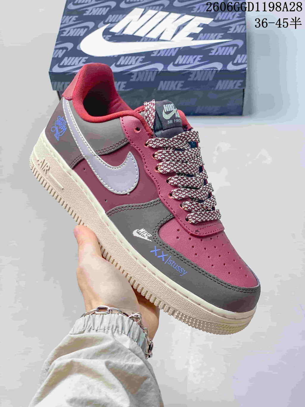 Nike Air Force 1 Spain-Inspired Sneakers, Burgundy and Gray
