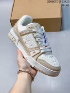 Louis Vuitton Trainer Low-Top Sneakers in White and Beige