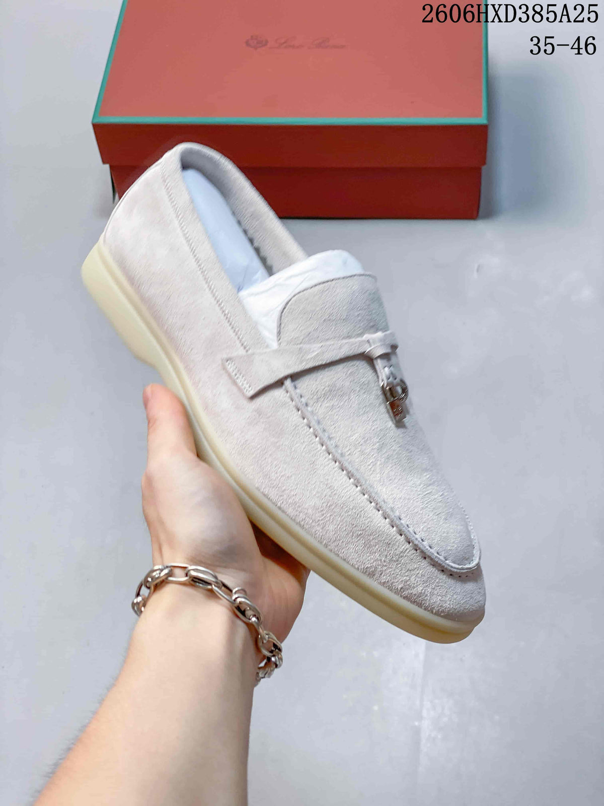 Loro Piana Lock Detail Loafers in Light Beige