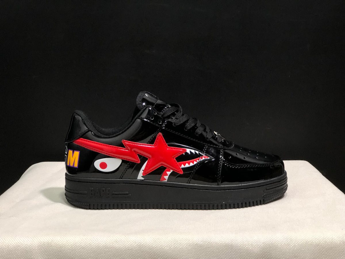BAPE Bape Sta Low Sneakers Black Red Shark Design