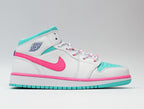 Jordan 1 Mid Sneakers White Pink Turquoise 555112-102