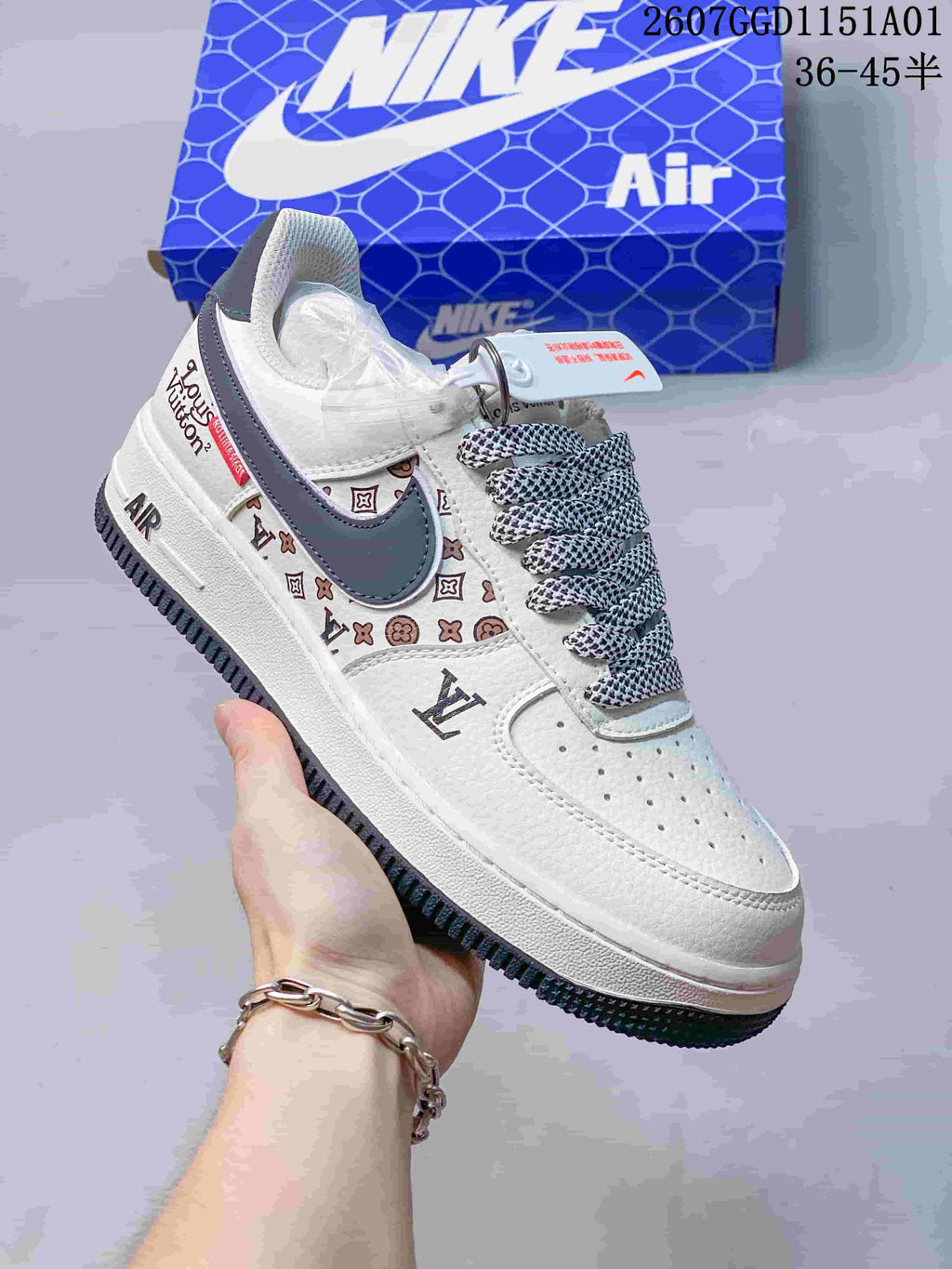 Nike Air Force 1 White Monogram Print Sneakers