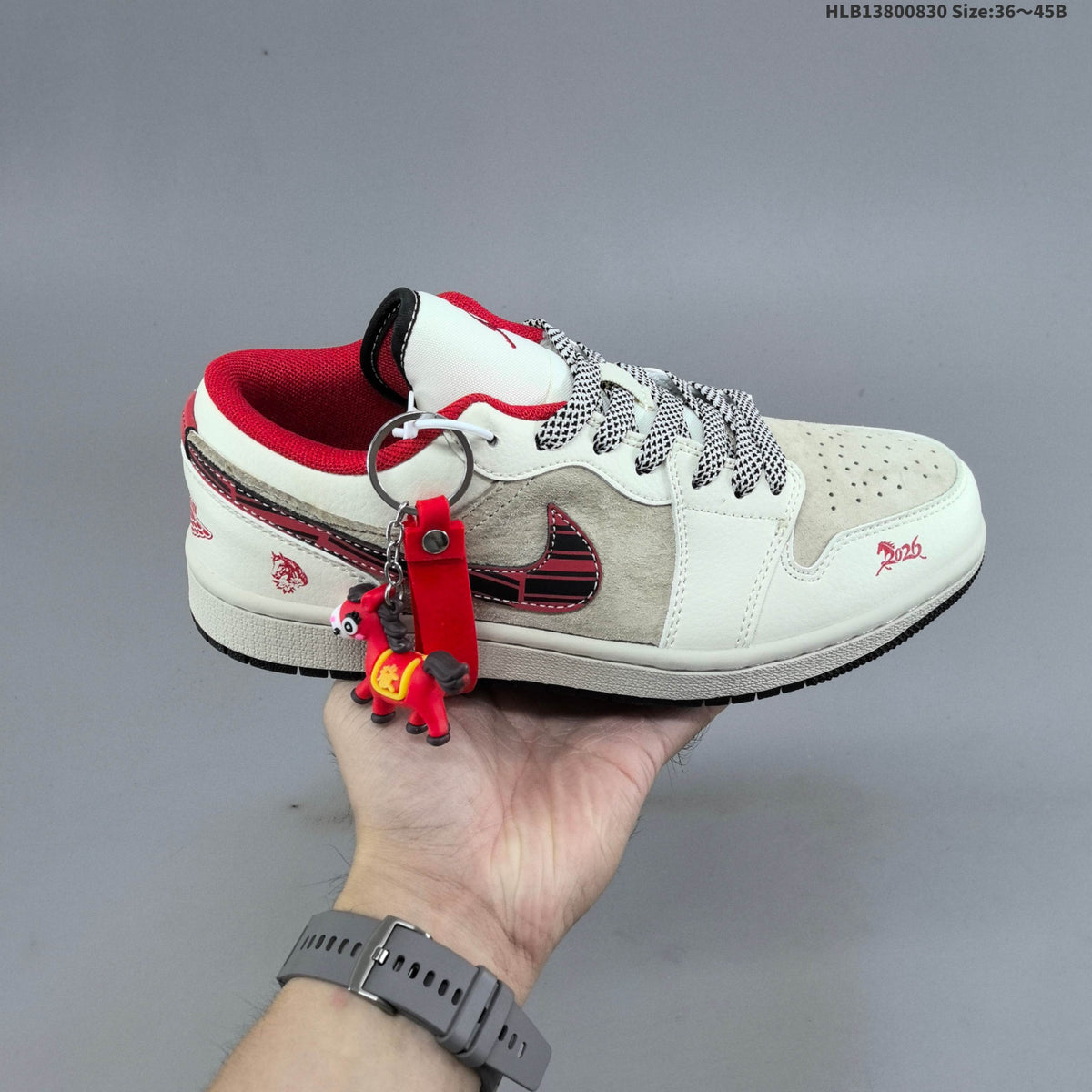 Nike Air Jordan 1 Low Sneakers in White, Navy and Red
