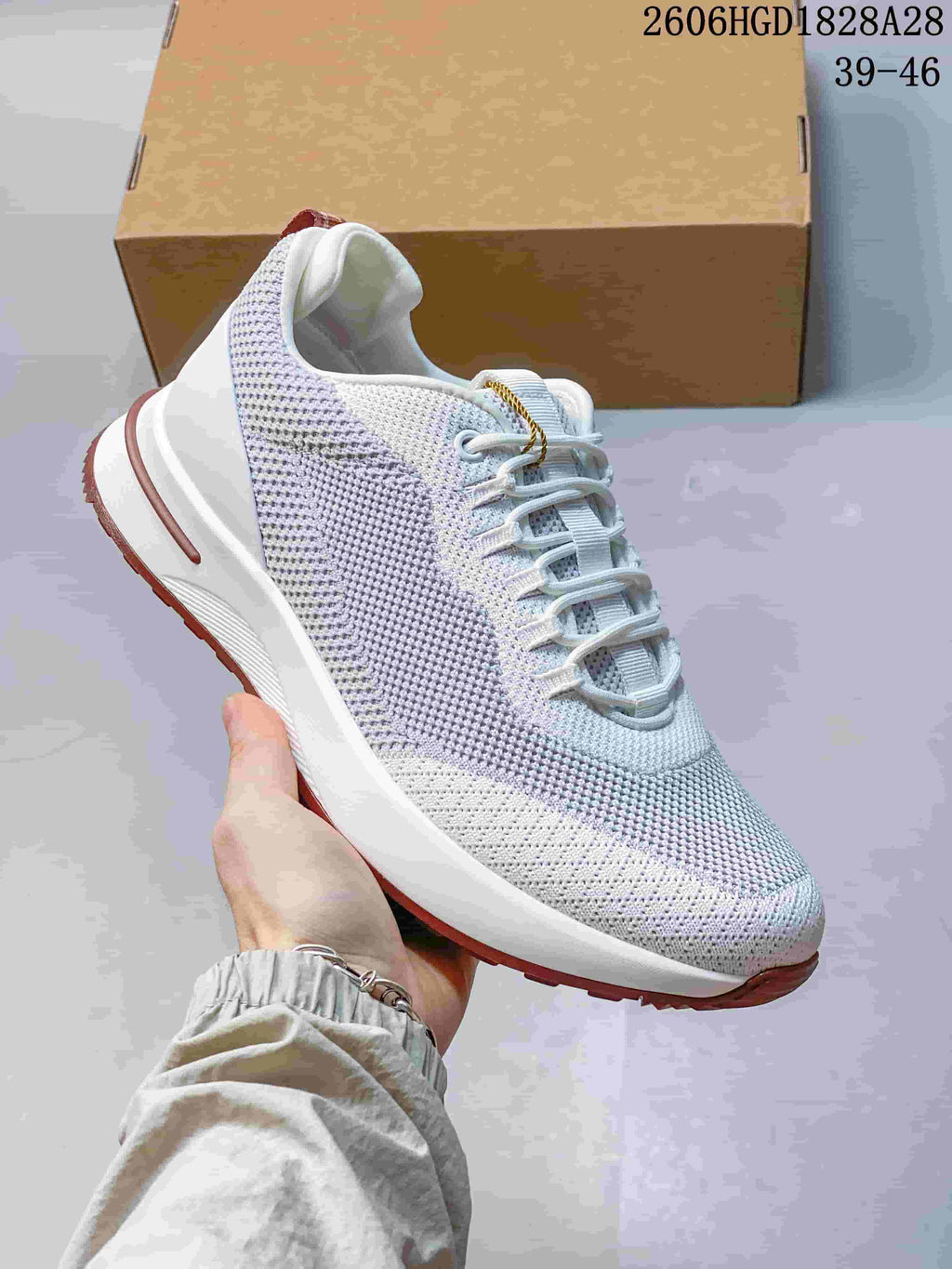 Loro Piana Week End Walk Sneakers, White and Dusty Rose
