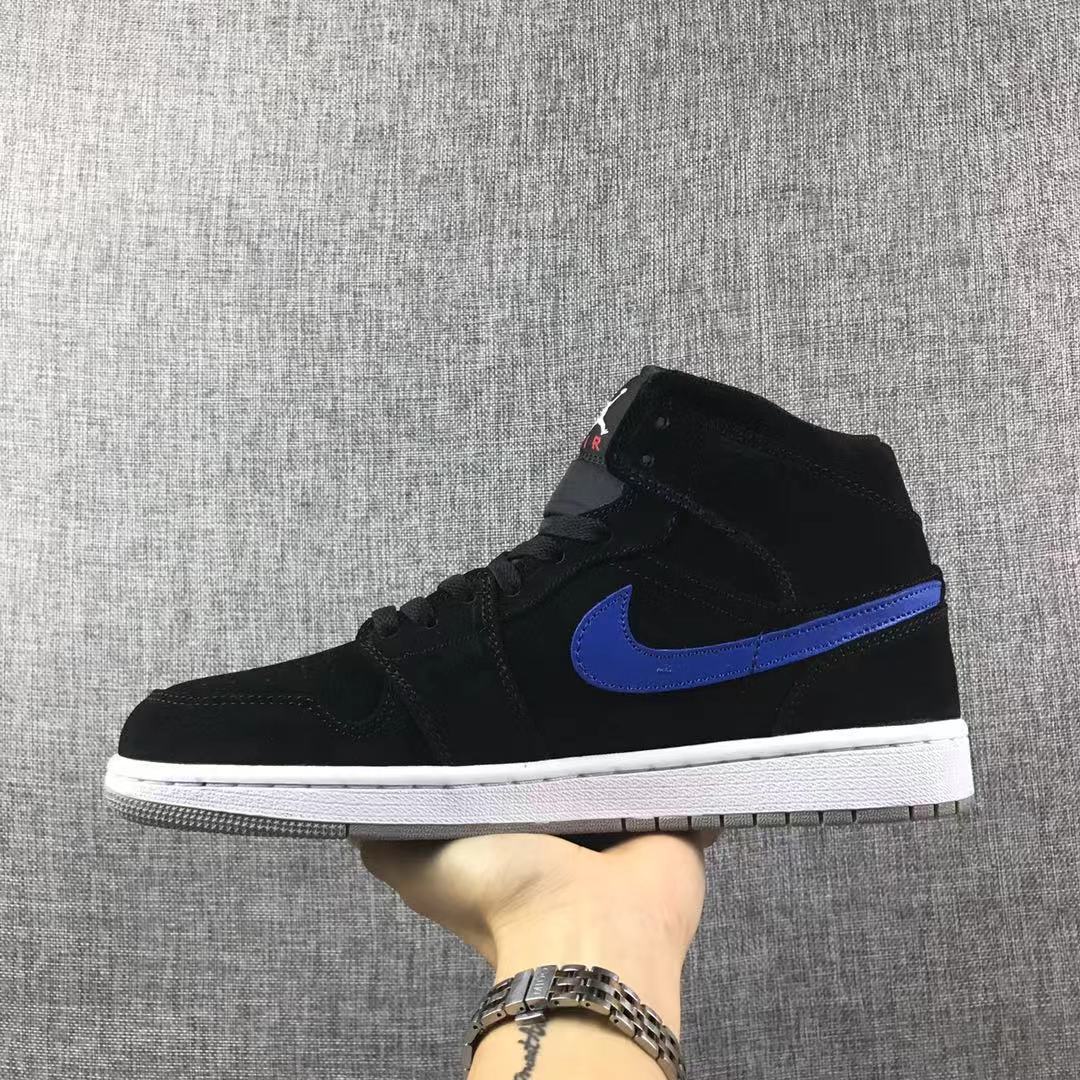 Jordan 1 Mid Black Red Blue Sneakers 554724-065