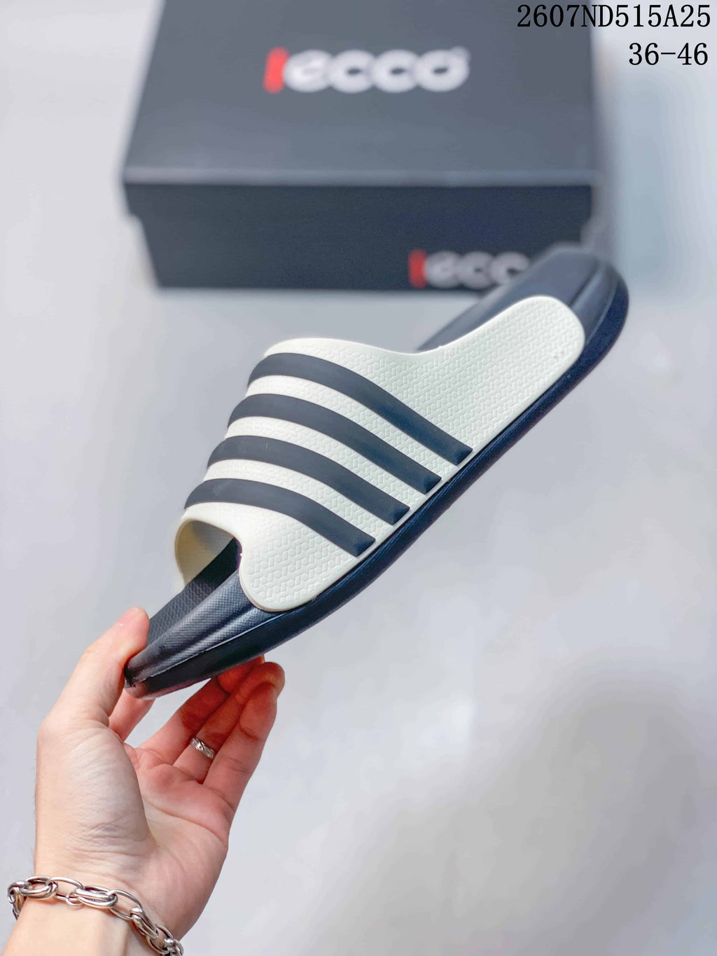 ECCO 2607ND515A25 Men's Navy and White Slide Sandals
