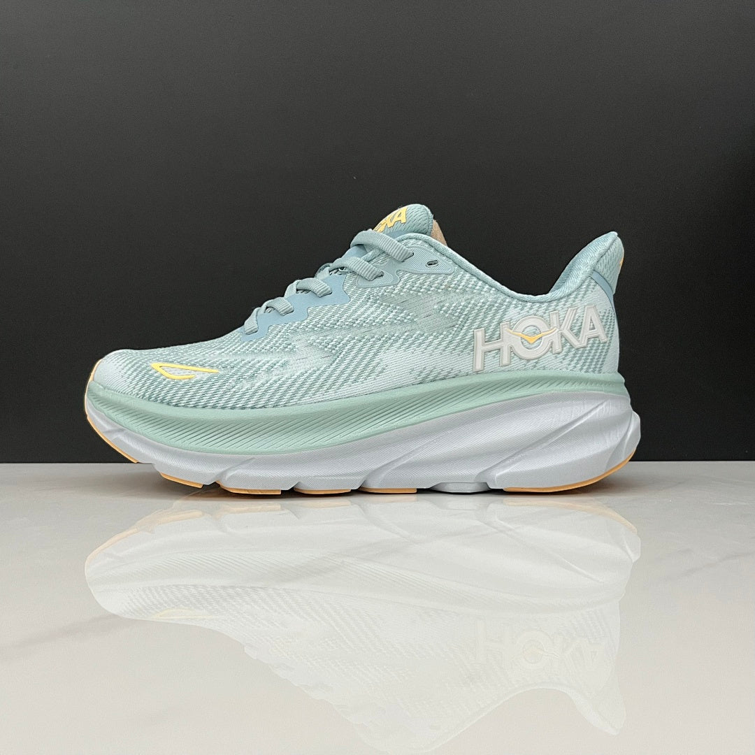 HOKA Clifton 9 Running Shoes – Mint and Yellow