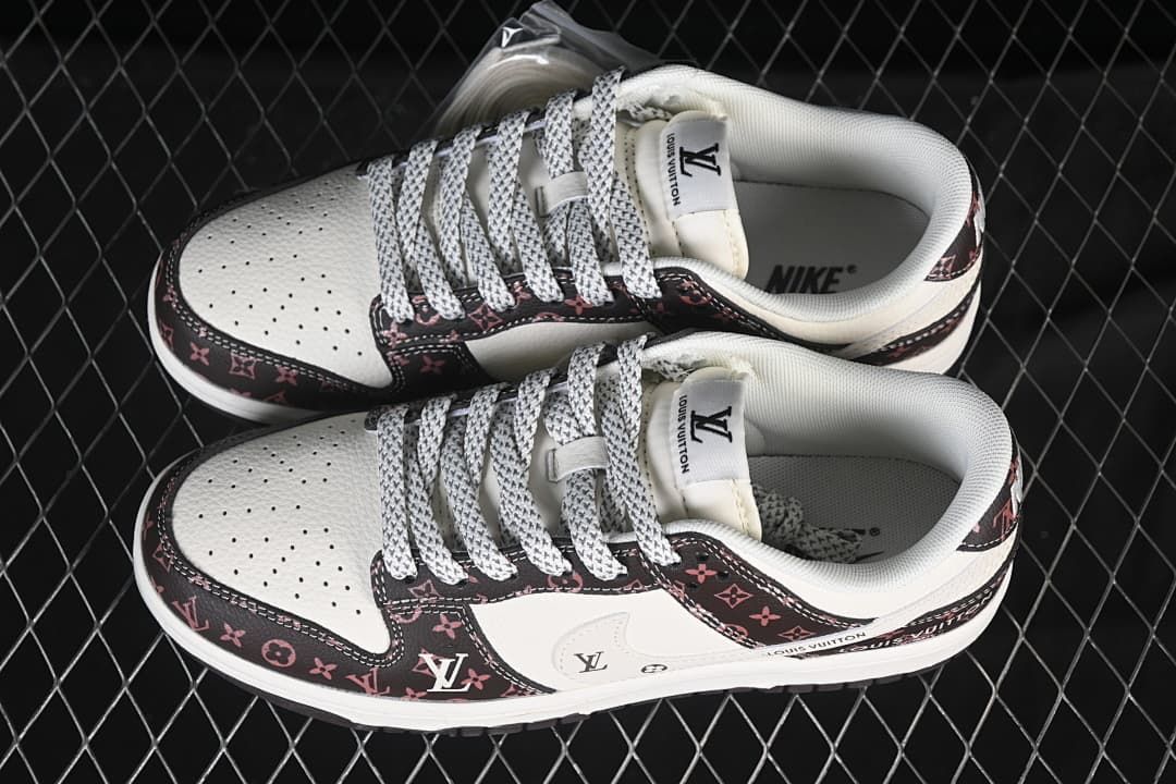 Nike SB Dunk Low White and Brown Monogram Sneakers