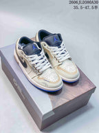 Jordan AJ1 Low Panda Prank Sneakers in White and Blue
