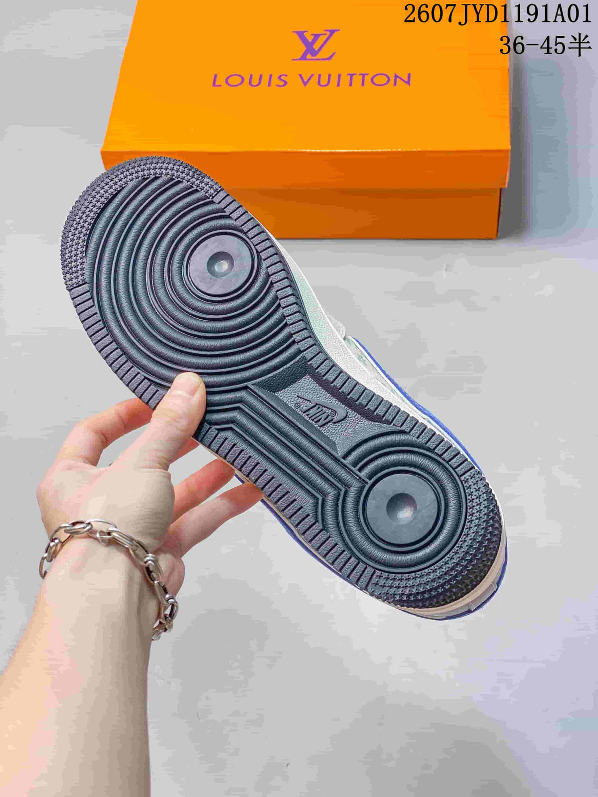 Nike Air Force 1 ’07 Low Louis Vuitton Style Sneakers Blue Gray
