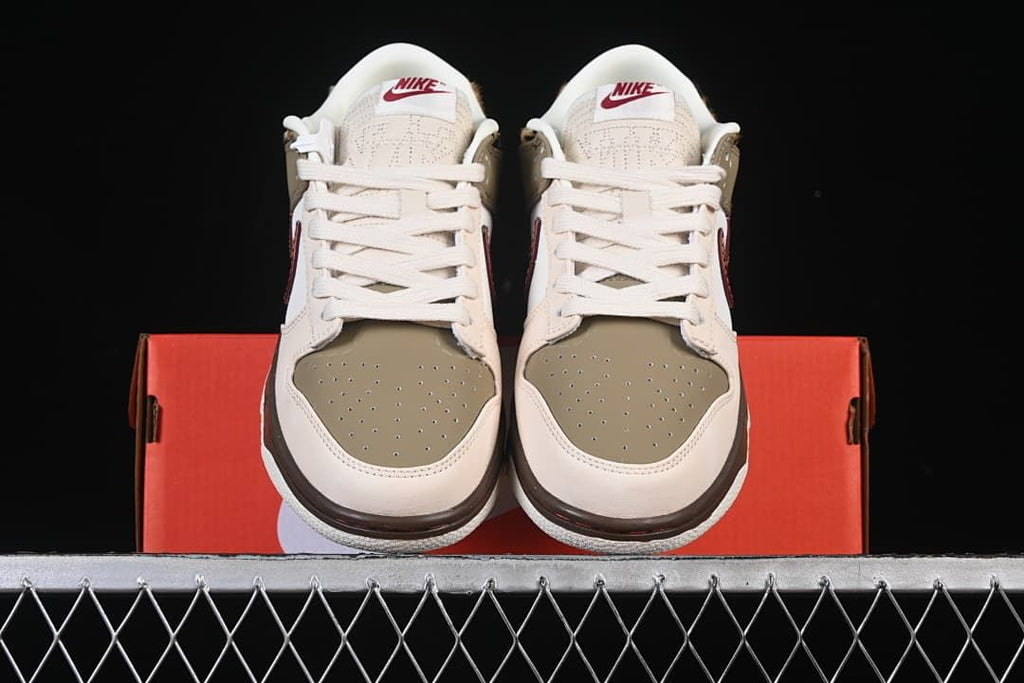 Nike Dunk Low Sneakers in Sail, Olive and Burgundy
