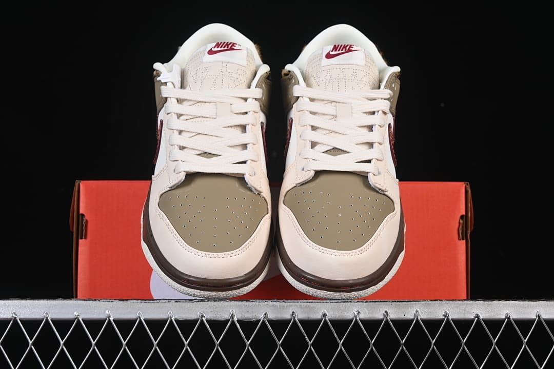 Nike Dunk Low Sneakers in Sail, Olive and Burgundy