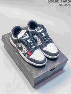 Nike SB Dunk Low LV-Print Low-Top Sneakers, Gray and White