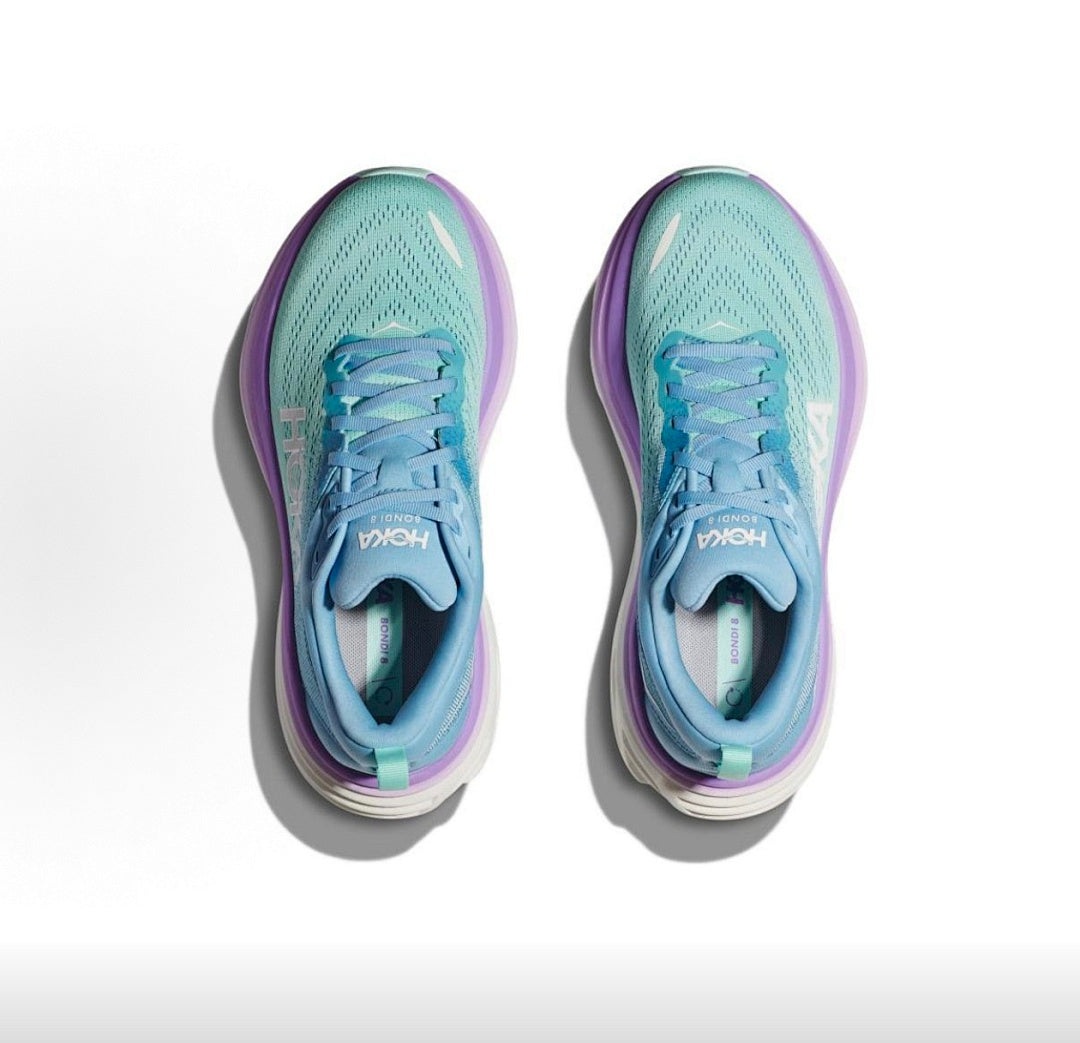 HOKA Bondi 8 Running Shoes in Blue, Mint and Purple