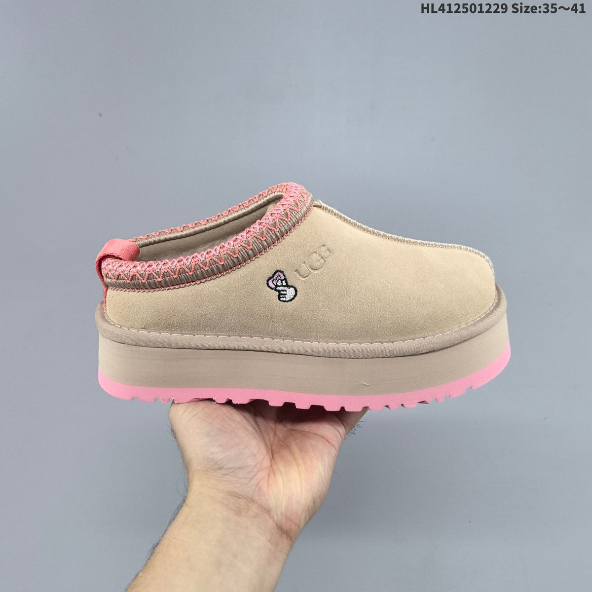 UGG Tazz Platform Slip-On Slippers in Beige and Pink