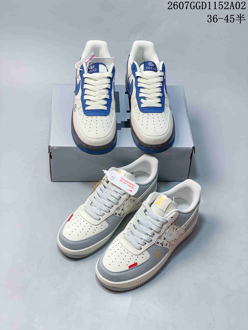 Nike Air Force 1 Low Monogram Sneakers in White and Grey
