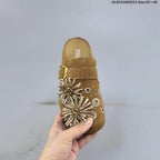 Brown Embellished Backless Slip-On Clogs with Buckle