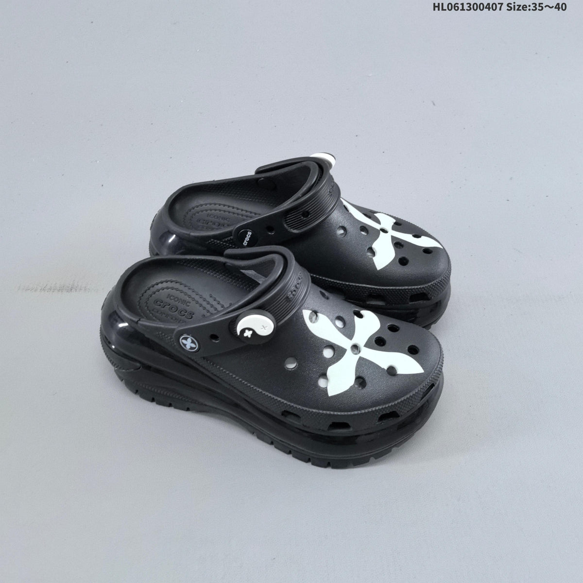 Crocs Platform Clogs Black White Print HL061300407