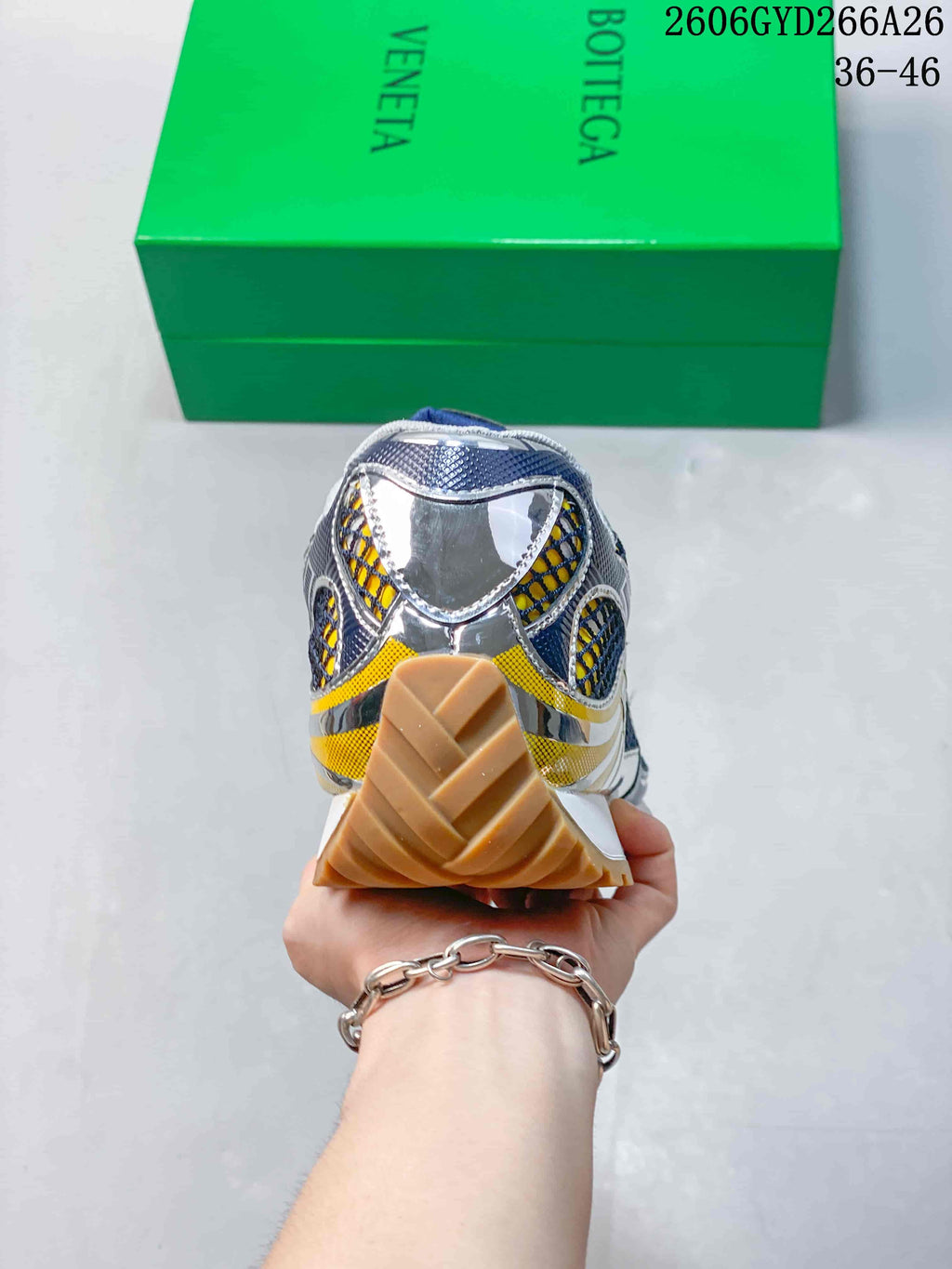 Bottega Veneta Orbit Low-Top Sneakers in Yellow and Denim Blue