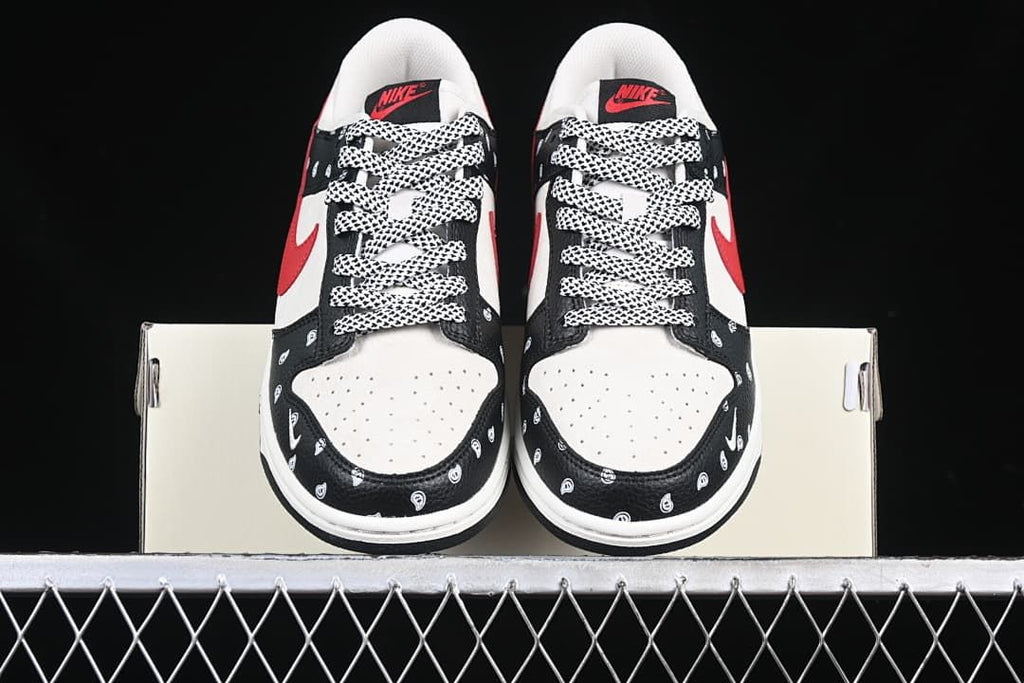 Nike SB Dunk Low Sneakers Black White Red Paisley