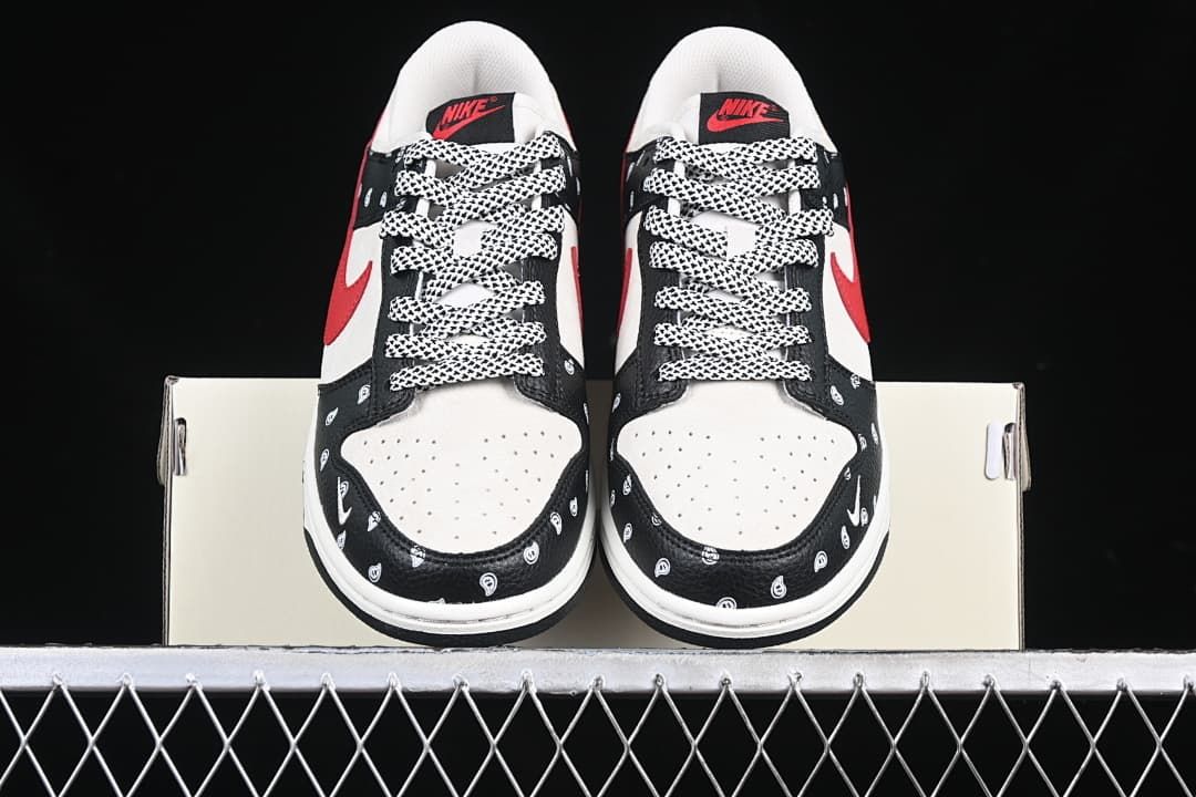 Nike SB Dunk Low Sneakers Black White Red Paisley